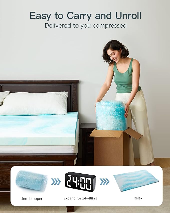 PERLECARE 4 Inch Twin Memory Foam Mattress Topper, Cooling Gel Infused Mattress Pad, Ventilated Bed Topper for Pressure Relief, CertiPUR-US Certified, Dorm Room Essentials, Blue