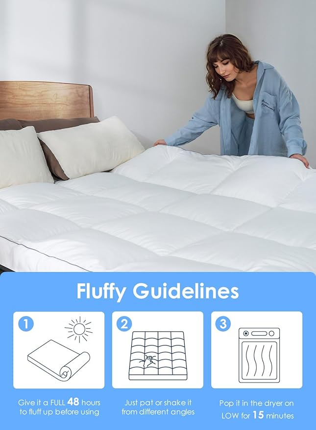 QUEEN ROSE Full Size Mattress Topper, Extra Soft Pillow Top Mattress Topper Full, Cooling Thick Plush Bed Topper Cloud-Like Down Alternative, Baffle Box White, for Back Pain Relief
