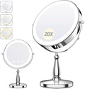 Makeup Mirror with Lights, 20X Magnifying Mirror with Light for Women, 5000 mAh Vanity Mirror with Lights and 3 Colors, 2-Sided Lighted Magnified Mirrors for Delicate Makeup, 9 Inch