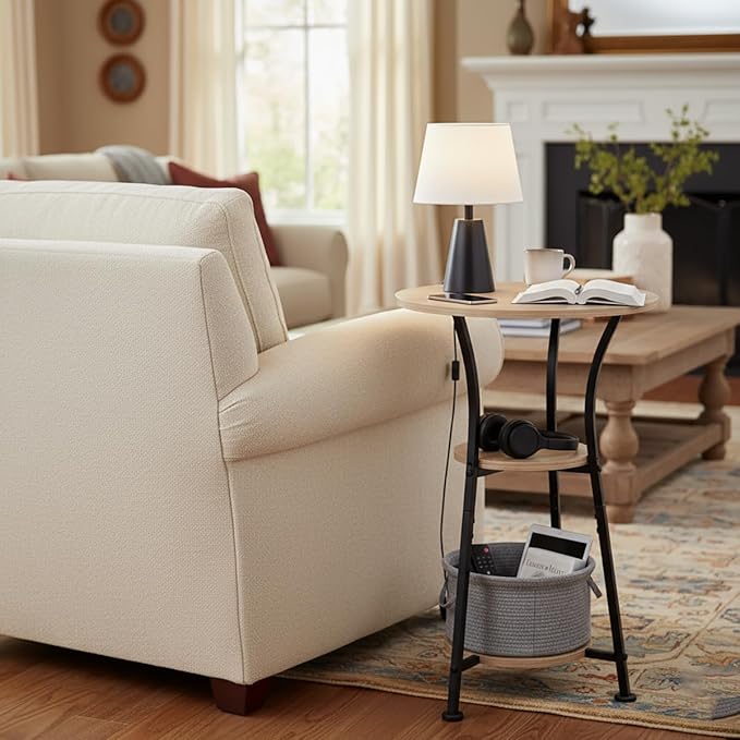 Dulcii Round Side Table for Narrow and Small Spaces,3 Tier Small Round End Table Sofa Side Table for Living Room,Small Bedside Table Round Nightstand for Bedroom