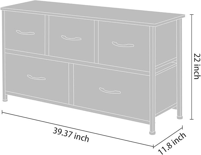 AZL1 Life Concept Extra Wide Dresser Storage Tower with Sturdy Steel Frame,5 Drawers of Easy-Pull Fabric Bins, Organizer Unit for Bedroom, Hallway, Entryway, Grey with Black