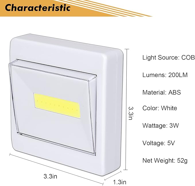 TBTeek Closet Light, Super Bright, Battery Operated, Stick Anywhere, 200 LM Cob Led Lamp, Light Switch Nightlight, Tap Lights for Closet, Shed, Attic, Emergency (4 Pack)