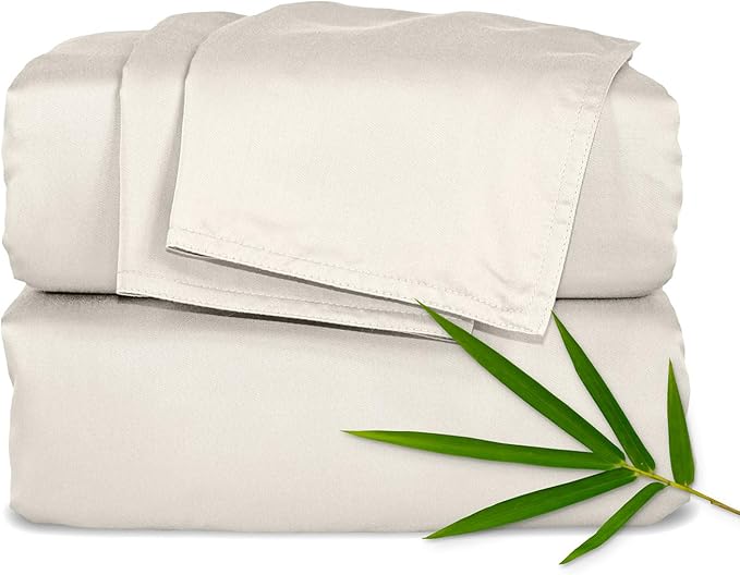 Pure Bamboo Full Sheets, Genuine 100% Organic Viscose Derived from Bamboo Bed Sheet Set, Luxuriously Soft & Cooling, Double Stitching, Lifetime Quality Promise (Full, Creme)