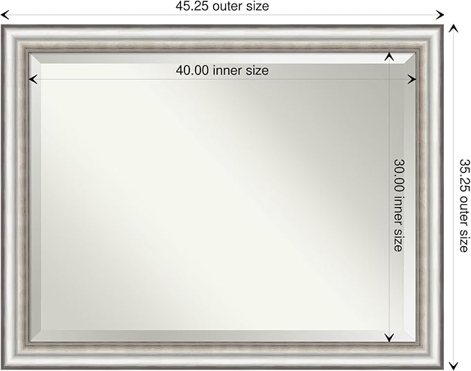Amanti Art Silver Bathroom Mirror for Over Sink, 35x45 Salon Silver Rectangle Vanity Mirror, X-Large Traditional Frame, Hangs Horizonally and Vertically, Bathroom Wall Decor, Beveled Edge