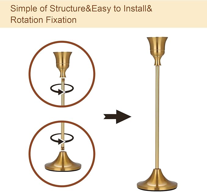 Candle Holder Brass Gold Candlestick Holders Set of 6, Metal Taper Candle Holders for Table Centerpiece Fits 3/4 inch Candles, Tall Candle Stands for Halloween Thanksgiving Christmas