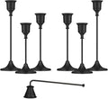 Black Candleholders for Taper Candlesticks Plus Candle Snuffer – Dining Table Décor Centrepiece - Metal Candelabra Candlestick Holder - Black Décor for Home Weddings Celebrations Events (Set of 6 Pcs)