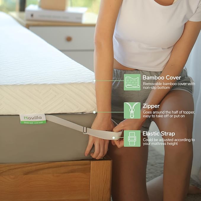 Novilla 4 Inch King Size Mattress Topper, Medium Firm Memory Foam Mattress Topper, Gel Infused for Motion Isolation & Pressure Relieving, with Breathable Cover, King Size,White