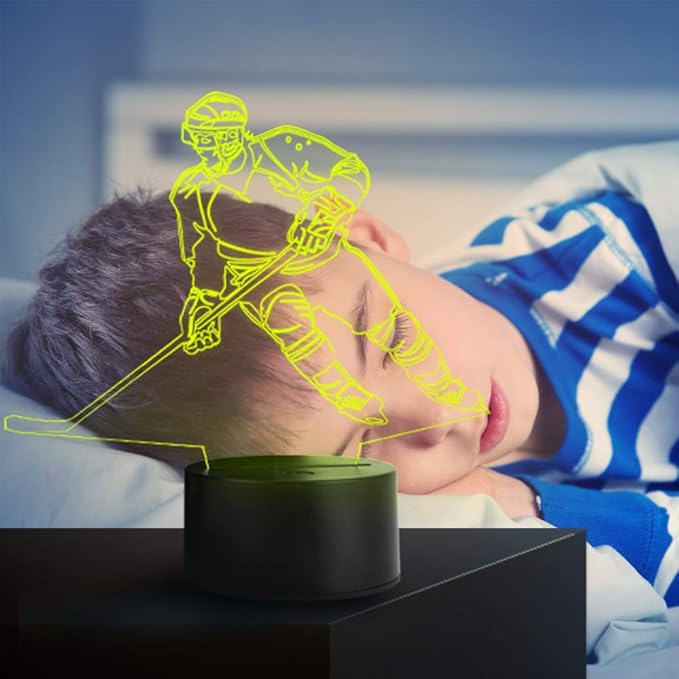 Hockey Player 3D Lamp Night Lights for Kids 7 LED Color Changing Touch Table Desk Lamps Lighting Cool Toys Gifts Birthday Xmas Decoration for Sports Hockey Fan