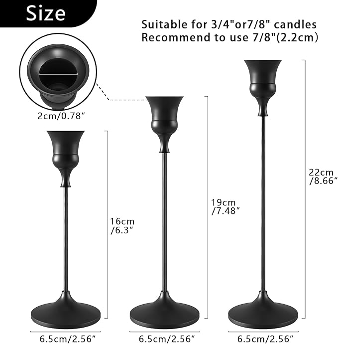 Candlestick Holders Black, 12 Packs Taper Candle Holder for Candlesticks, Candle Sticks Holder Decor for Home Decor