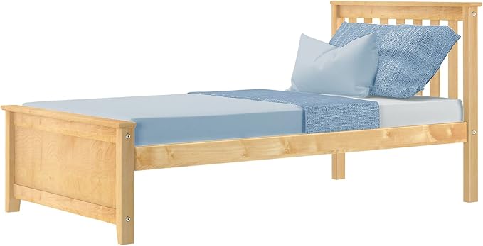 Max & Lily Twin Bed Frame with Slatted Headboard, Solid Wood Platform Bed for Kids, No Box Spring Needed, Easy Assembly, Natural