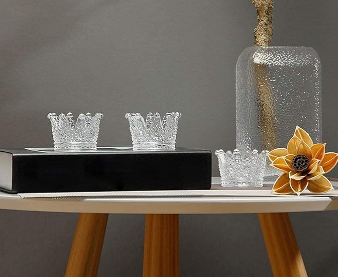 Vixdonos Clear Votive Candle Holders Set of 6 Crown Glass Tealight Candle Holder for Wedding, Party and Home Decor