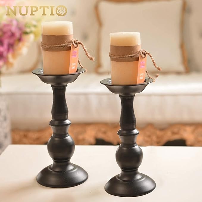2 Pcs Black Pillar Candle Holders, Most Ideal for 3" Pillar Candles, Gifts for Wedding, Party, Home, Spa, Reiki, Votive Candle (2 x L)