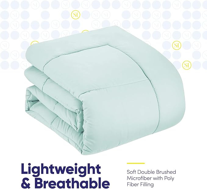 Sweet Home Collection 7 Piece Comforter Set Bag Solid Color All Season Soft Down Alternative Blanket & Luxurious Microfiber Bed Sheets, Aqua, Twin