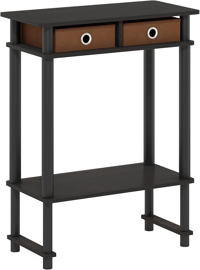 Furinno Turn-N-Tube Tall-Wide Hallway Console Table with Bin, Espresso/Brown