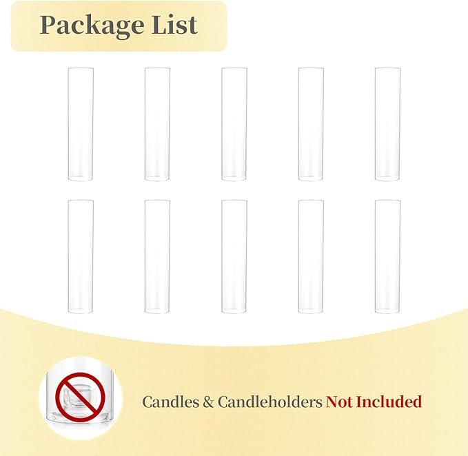 Hewory Hurricane Glass Candle Holders: 10 PCS Clear Open Ended Cylinder Candle Holder Sleeve for Candlestick Holders - Taper Candle Holder Bulk for Wedding Christmas Centerpiece Decor (D 2.5" x H 11")