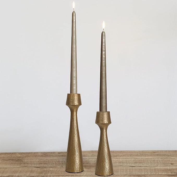Iron Taper Candle Holder - Set of 2 Decorative Candle Stand, Metal Decorative Candlestick Holder for Wedding, Dining Table, Party Decoration (Gold)