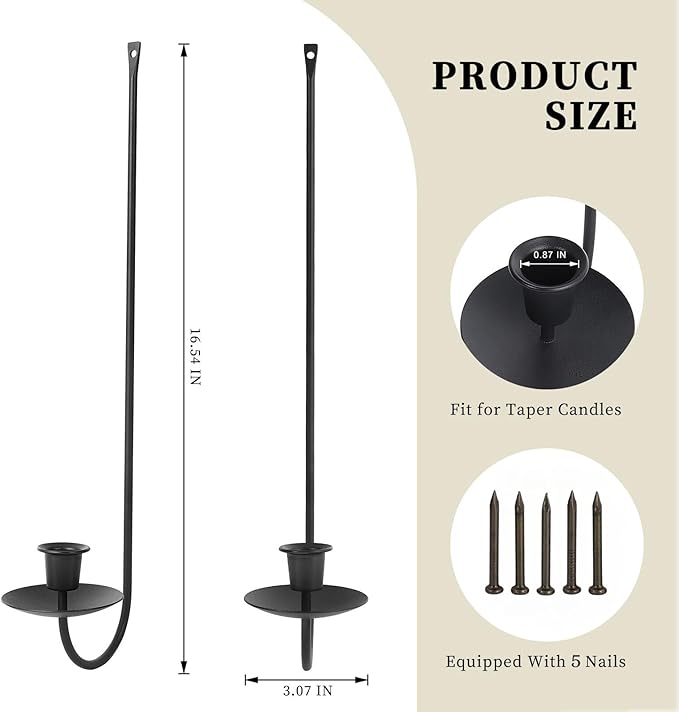 Black Wall Candle Holder Set of 4, Stylish Metal Wall Mount Candle Sconces, Modern Christmas Wall Decor for Living Room, Dining Room, Fireplace, and Farmhouse