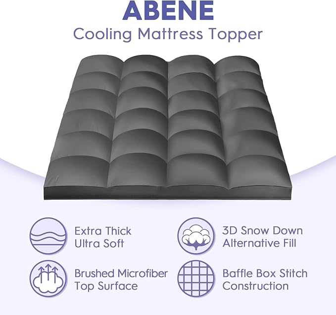 ABENE Mattress Topper Twin XL for Back Pain Relief, Extra Thick Mattress Pad Pillowtop, Soft Mattress Protector Cover with 8"-21" Deep Pocket, Overfilled Down Alternative Filling (Gray, Twin XL)