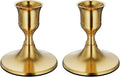 Brass Gold Taper Candle Holders Set of 2, Vintage Metal Candlestick Holders for Dinner Room Table Centerpiece or Mantel Wedding Party Decor