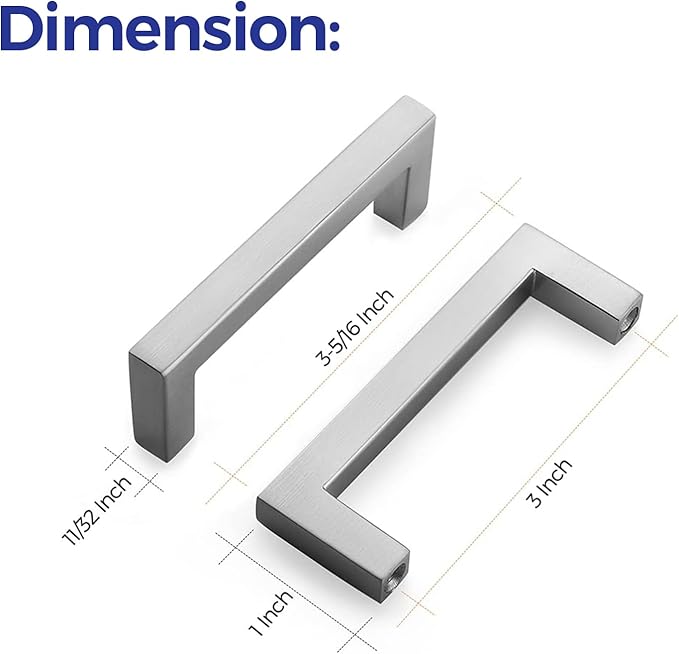 Ravinte 10 Pack Solid 3 Inch Center to Center Slim Square Bar Drawer Handles - Cabinet Hardware Brushed Nickel Pulls for Kitchen and Drawers
