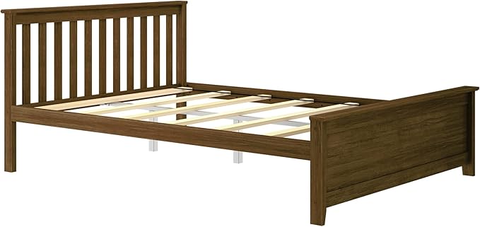 Max & Lily Queen Bed Frame with Slatted Headboard, Solid Wood Platform Bed for Kids, No Box Spring Needed, Easy Assembly, Walnut
