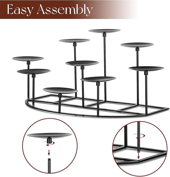 Candelabra Fireplace Candle Holder: Black Metal Pillar Candle Holders for Inside Fireplace Mantle Decor Floor Candelabras Table Centerpiece