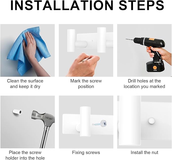 VAEHOLD Hat and Coat Wall Mount Rack - Hooks for Robes, Bags, Keys, and Towels - Bathroom Towel Hanger Organizer (White, “T“ Shape 5 Hooks 1 Pack)