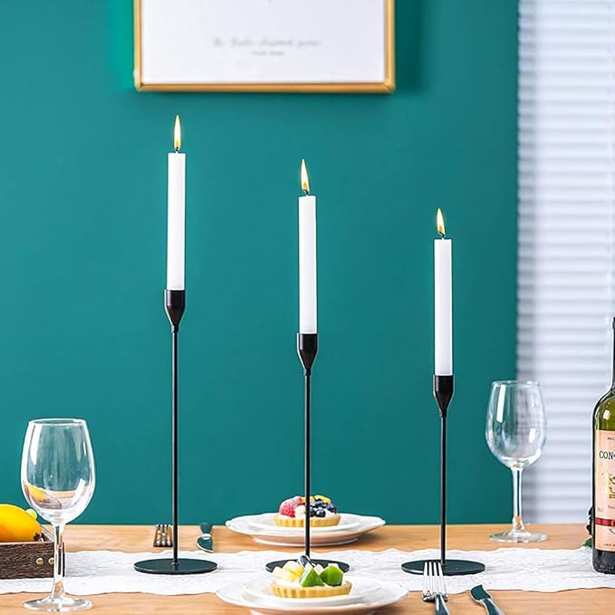 Matte Black Taper Candle Holder Set of 6, Tall Candlestick Holders, Metal Vintage Candle Stickers Long Holder Set, Pillar Decorative Candle Holder Fits 3/4 Inch Candle for Wedding, Dinner, Party