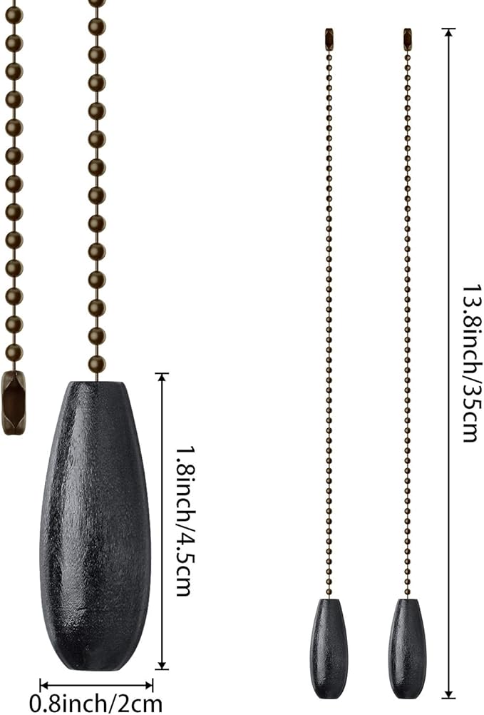 8 Pieces Ceiling Fan Pull Chains Extender Wooden Pendant Pull Chain Extension for Ceiling Light Lamp Fan(Black)