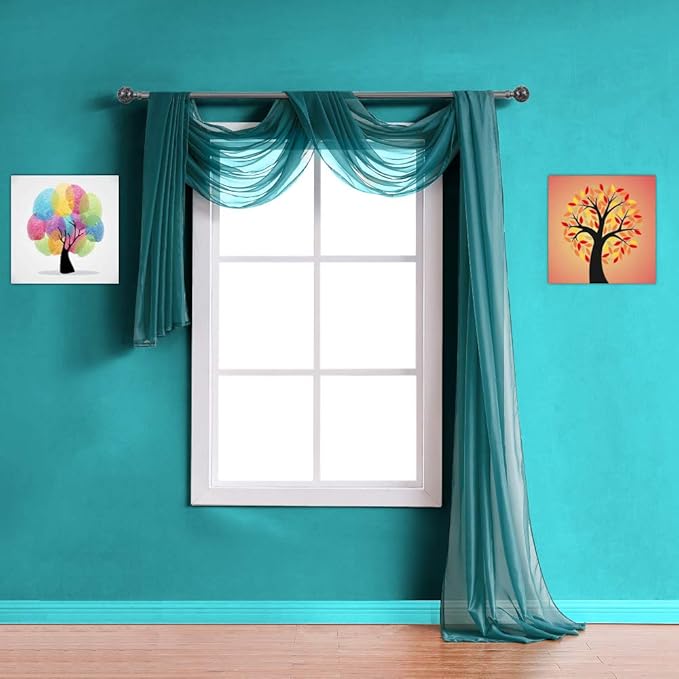 Warm Home Designs Standard Length Green Teal Sheer Window Scarf. Valance Scarves are 54 X 144 Inches. Great As Wedding Arch Draping Fabric, Bed Canopy Or for Decorative Project. AM Teal 144"