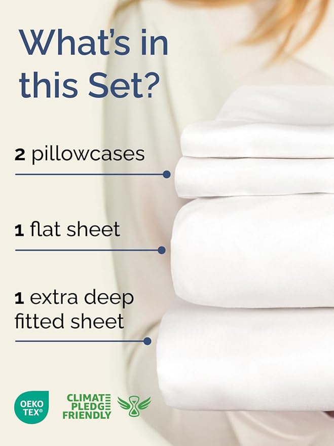 Extra Deep Twin Sheet Set - 4 Piece Breathable and Cooling Sheets - Hotel Luxury Bed Sheets Set - Easy Fit - Soft, Wrinkle Free and Comfy Sheets Set - Antique White Sheet Set with Extra Deep Pockets