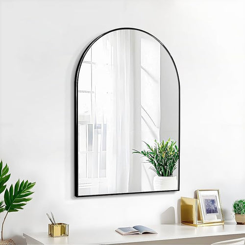 20x30 Arch Mirror Rectangle Wall Mounted Metal Frame Mirrors for Entryway Bedroom Bathroom Living Room 20 30 inch Gold Silver - Black