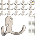 IBosins 16 Pack Heavy Duty Double Prong Coat Hooks Wall Mounted with 32 Screws Retro Double Hooks Utility Hooks for Coat, Scarf, Bag, Towel, Key, Cap, Cup, Hat(Silvery)