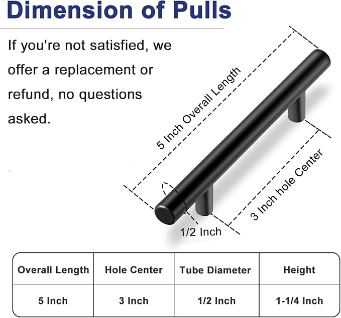 HBL' 60 Pack | 3 Inch Center to Center Matte Black Cabinet Pulls Kitchen Cabinet Handles,Made of Stainless Steel,Ideal for Cabinet,Drawer,Cupboard and Wardrobe.