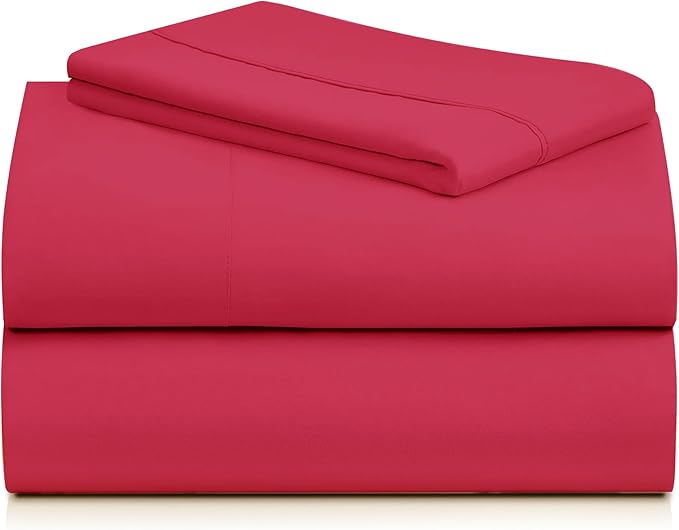 LuxClub 3 PC Sheet Set Bed Sheets Deep Pockets 16" Eco Friendly Wrinkle Free Cooling Machine Washable Hotel Bedding Silky Soft - Red Twin