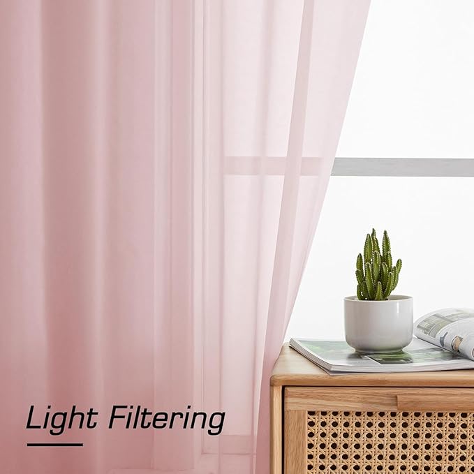 Aiyufeng Blush Pink Sheer Curtains 84 Inches Long 2 Panels Set, Light Filtering Soft Airy Voile Rod Pocket Baby Pink Sheer Window Drapes for Bedroom Living Room, Each 40Wx84L Inches