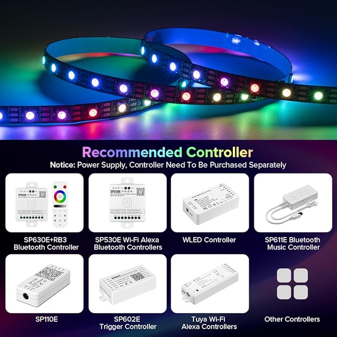 SEZO WS2812B ECO LED Strip Light 16.4FT/5M 60LEDs/m 300Pixels Individually Addressable Programmable 5050SMD Digital RGB Alloy Wires Flexible Dream Color IP30 Non-Waterproof PCB Black DC5V