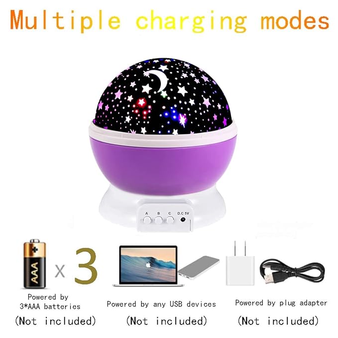 Borelor Star Night Light for Kids, 12 Color Changing Lights Modes with USB Cable, 360°Rotating Moon Star Projector Desk Lamp for Bedroom Party Decor & Girls Birthday Gift (Purple)