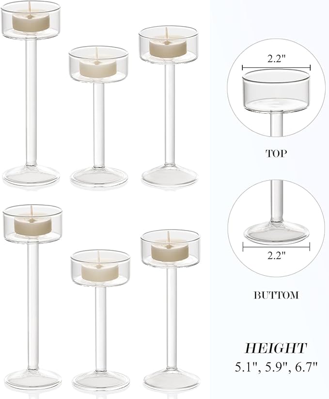 Tealight Candle Holder, Glass Candle Holder, Clear Wedding Hurricane Tall Elegant Ideal for Dining Party Home Decor Party Table Settings Gifts, 6 Pcs