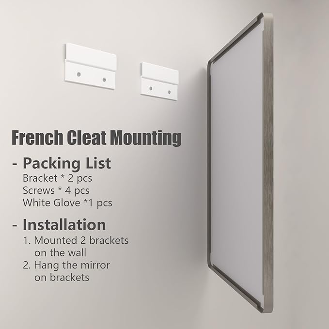 60x36 Silver Bathroom Mirrors for Vanity, Brushed Metal Silver Framed Bathroom Mirror for Wall, Modern Rectangle Mirror, Rounded Corners, Shatterproof (Horizontal/Vertical)
