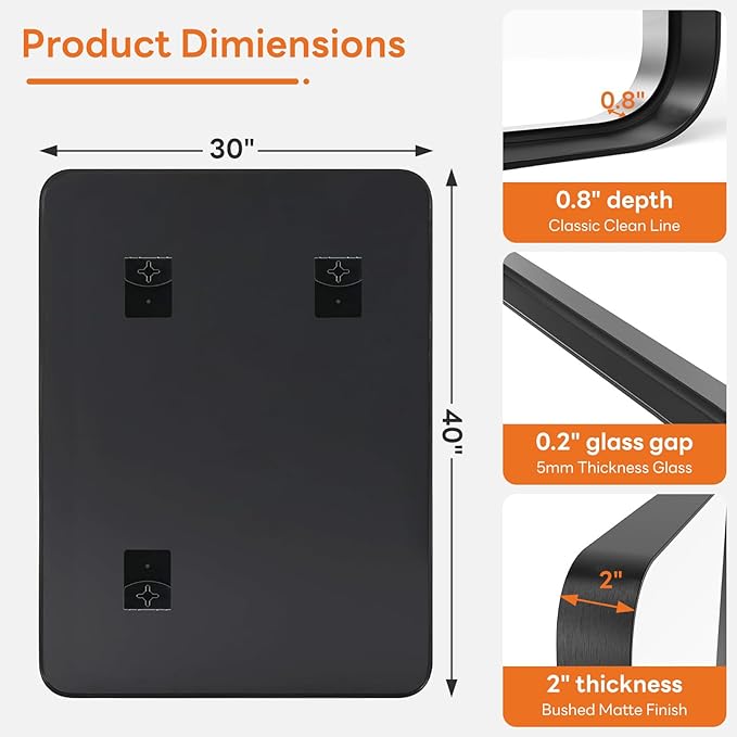 Bathroom Mirror 40x30 Inch Black Metal Framed Rounded Rectangle Vanity Mirror for Wall, Over Sink, Farmhouse, Restroom, Anti-Rust, Modern Decorative, Horizontal or Vertical Hanging