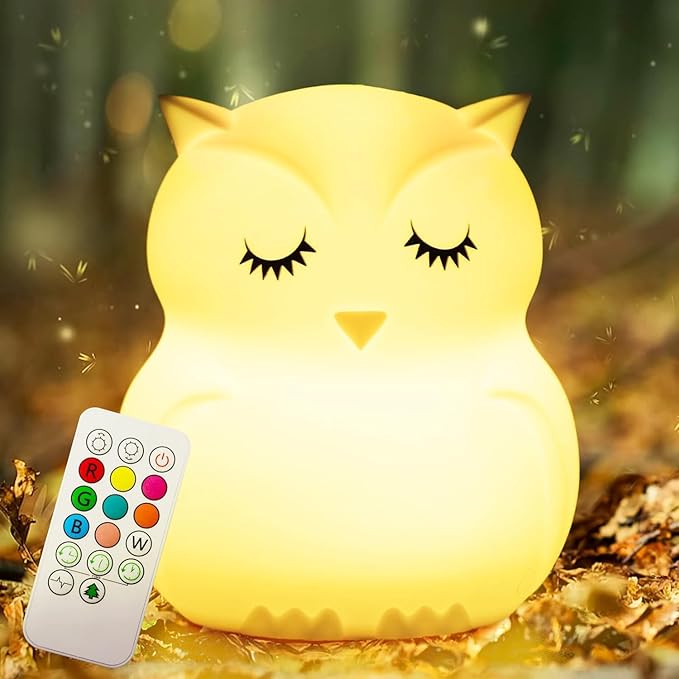 LED Night Light for Kids Cute Sleepy Owl Bedside Lamps - Convenient for Reading & Soothe Baby to Sleep Training Nursery Lights Up Toddler Bed Room Dimming & Timer &Rechargeable Decor Gifts for Women