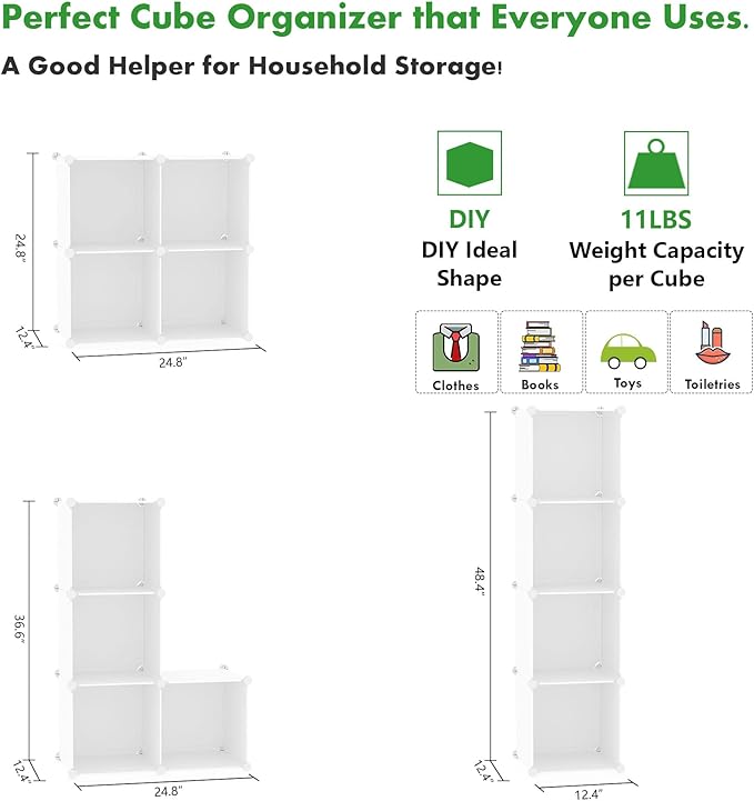 C&AHOME Cube Storage Organizer, 4-Cube Shelves Units, Closet Cabinet, DIY Plastic Modular Book Shelf Ideal for Bedroom, Living Room, Office, 24.8" L x 12.4" W x 24.8" H Milky UPCS04M