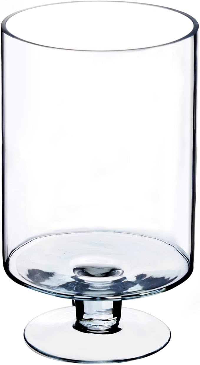 CYS EXCEL Glass Hurricane Pillar Candle Holder (H:10" W:6") | Multiple Size Choices Short Stem Candle Centerpieces | Stemmed Glass Cylinder Candle Vase