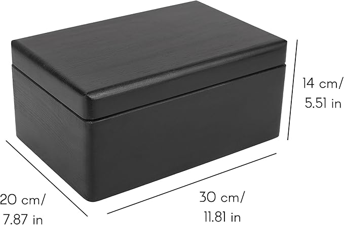 Large Black Wooden Box Storage with Hinged Lid | 11.8 x 7.87 x 5.51 inches (+-0.5) | Gift Box for Tool Dog Toy Shoes Clothes Kitchen Storage | Wood Keepsake Chest