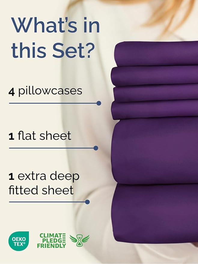 Extra Deep Queen Sheet Set - 6 Piece Breathable & Cooling Sheets - Hotel Luxury Bed Sheets Set - Easy & Secure Fit - Soft, Wrinkle Free & Comfy Sheets Set - Purple Sheet Set with Extra Deep Pockets