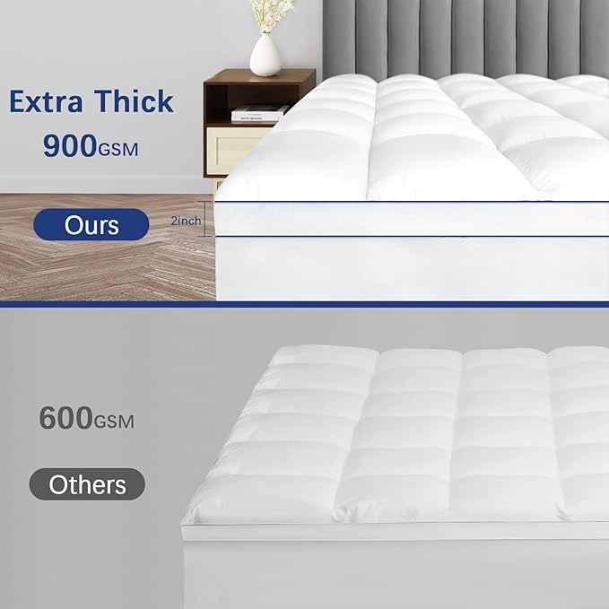 CYMULA RV King Mattress Topper, Cooling Mattress Pad Cover, Extra Thick Pillow Top Mattress Topper with 8-21 Inch Elasticated Deep Pockets, Plush Down Alternative Fill Mattress Protecto