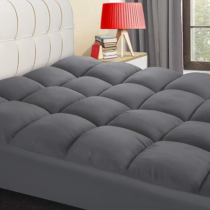 COONP Full Mattress Topper, Extra Thick Pillowtop, Cooling Plush Mattress Pad Cover Bed Topper Protector with 8-21 Inch Deep Pocket (Grey, Full)