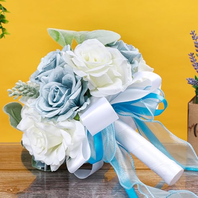 Artificial Rose Wedding Bouquet - Ribbon Decor for Bride & Bridesmaid