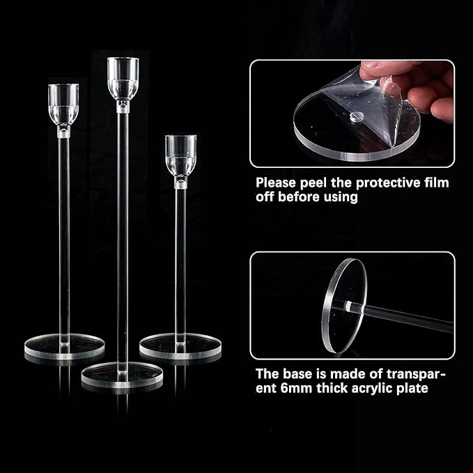 Vincidern 6PCs Acrylic Candle Holders Centerpieces for Table, Taper Candle Holder for Wedding Decor, Dining Room, Halloween, Christmas Decorative Candlestick Holder, Taper Candle Holder Set